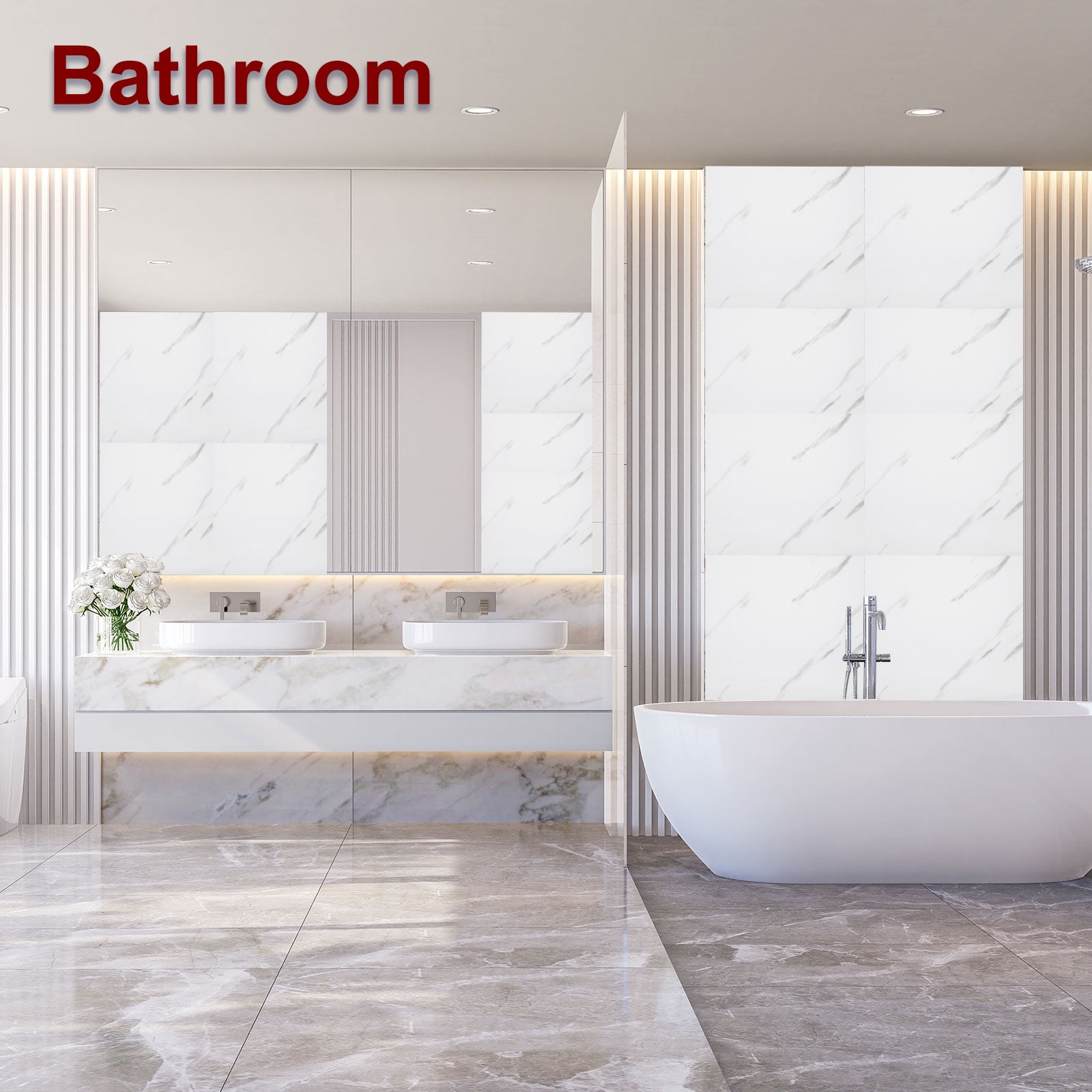 Uxcell 20Pcs Peel and Stick Marble Tiles, Waterproof Wall Panel Backsplash, 11.81"x11.81" Peel and Stick Shower Tiles for Bathroom, Elegant White Design