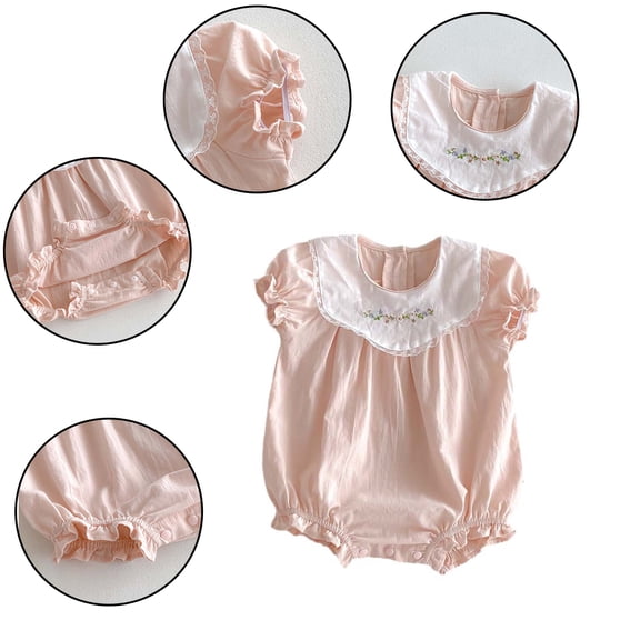 LYMAYTER Baby Girls Short-Sleeve Romper Embroidered Ruffles Bubble Sleeves for Newborn Infant 3-24M