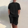 thumbnail image 2 of Conjunto de camiseta y pantalones cortos negros de manga corta para fiestas, trabajo y deportes de verano para hombre, elegante conjunto deportivo informal, 2 of 5
