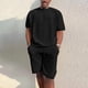 thumbnail image 1 of Chándal de verano para hombre, conjunto de pantalones cortos de manga corta con cuello redondo suelto informal a la moda para hombre, conjunto para deportes de trabajo de fiesta, negro M, 1 of 5