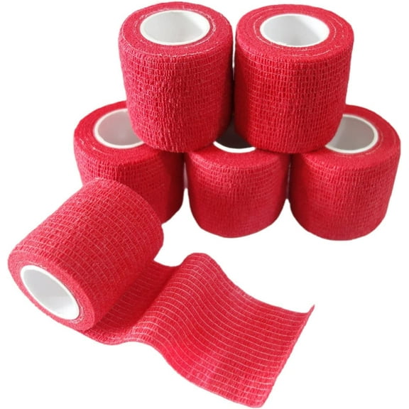 6 Pack 2" x 5 Yards Self Adhesive Bandage Wrap Breathable Cohesive Vet Wrap for Pets, Elastic Self-Adherent Tape for Sports, Wrist, Ankle ( Red)