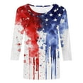 thumbnail image 4 of Baikeli Gratuit avec Codes Promo T-Shirt à Col Rond Imprimé Mode Fête de l'Indépendance pour Femmes Manches 3/4 Haut T-Shirts Manches 3/4 pour Femmes, 4 of 5