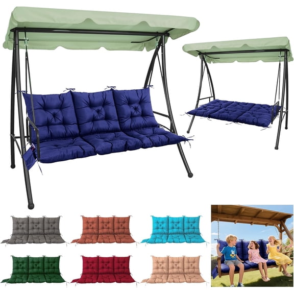3 Seater Porch Swing Cushion,Thick Cushion for Patio Swing Furniture,3-Person Outdoor Swing cushiosn with Ties & Storage Bag,for Patio, Porch, Backyard, Garden,Outdoor (Navy Blue 60 * 40 in)