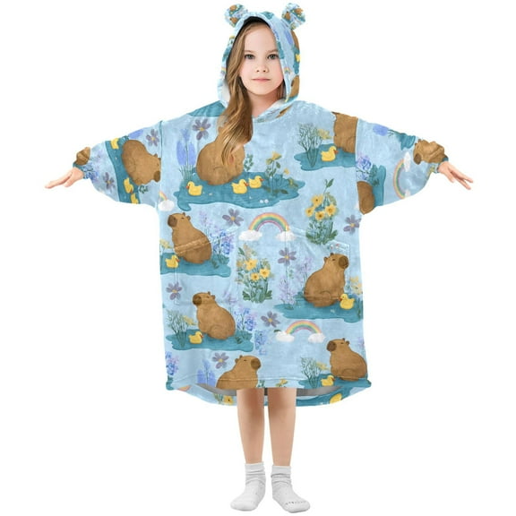 joogoo Wearable Blanket Hoodie for Cartoon Duck Capybaras Oversized Sherpa Hooded 3-14 YR M