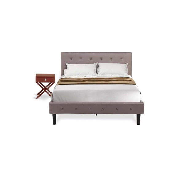 African Artistry 2 Piece Bedroom Set - Button Tufted Platform Bed Frame - Velvet Fabric Upholstered Headboard And A Nightstand