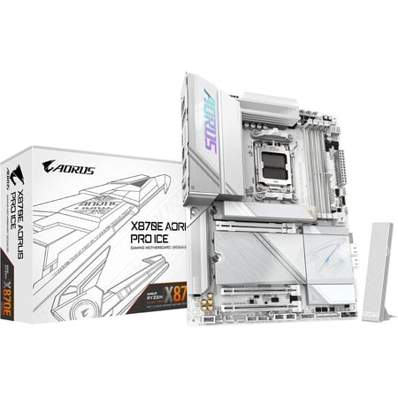 X870E AORUS PRO ICE AMD AM5 LGA 1718 Motherboard, ATX, DDR5, 4X M.2, PCIe 5.0, USB4, WIFI7, 2.5GbE LAN, EZ-Latch, 5-Year Warranty