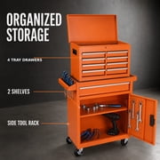 Seizeen Rolling Tool Box, 2-IN-1 Steel Tool Chest and Storage Cabinet, Removable Tool Box Organizer On Wheels with 5 Sliding Drawers for Garage Workstation Workshop, Orange