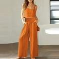 thumbnail image 2 of Women's Summer Cotton Linen Two Piece Casual Sets Sleeveless Tank Tops with High Waist Wide Leg Palazzo Pants Solid Loungewear Orange,L, 2 of 7