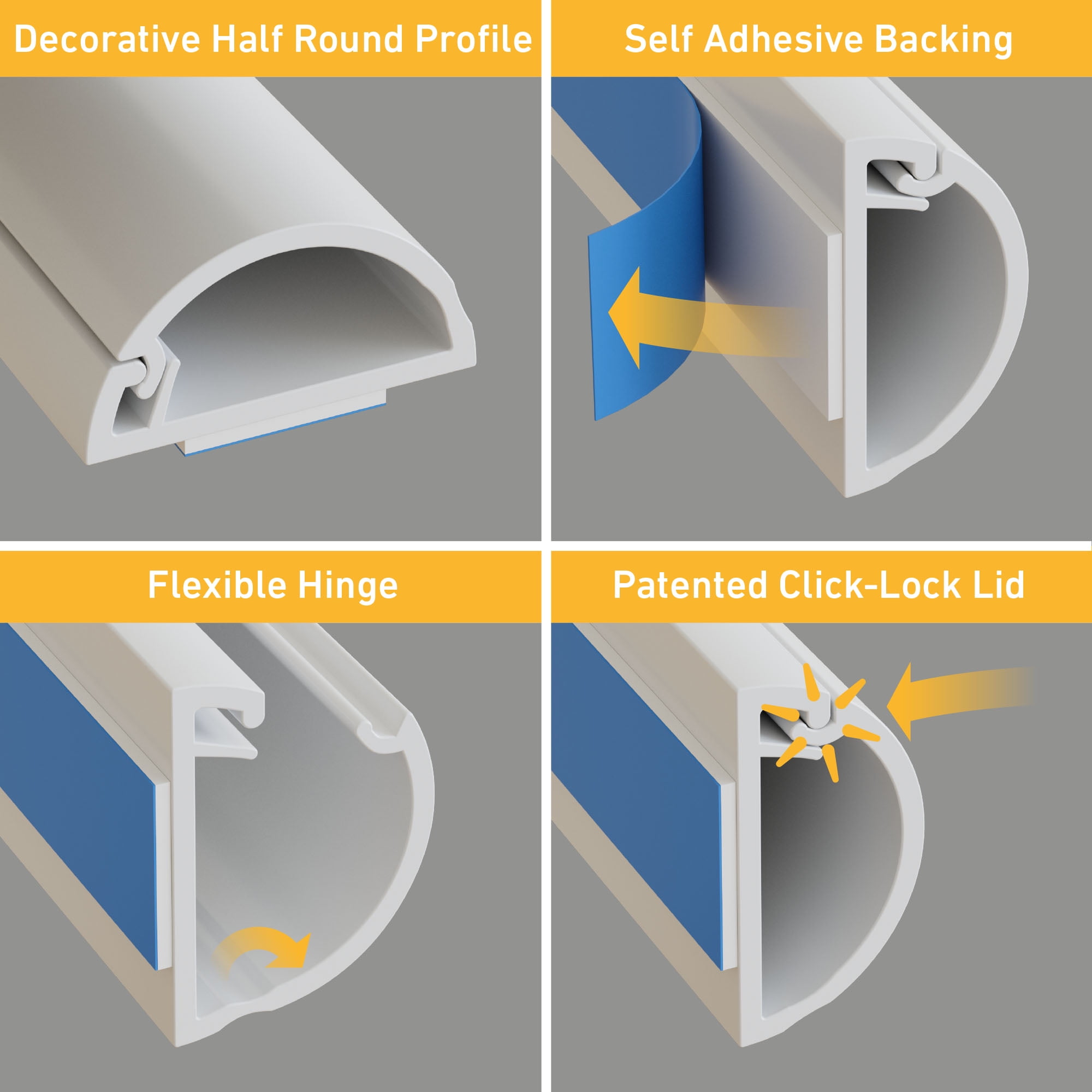  D-Line Half Round Cord Hider, Patented Cable Cover