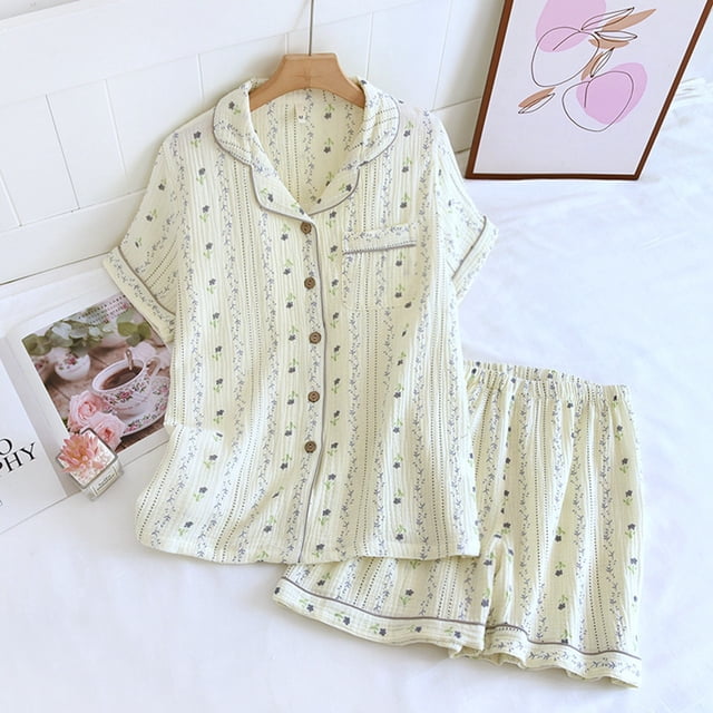 MKLEKYY conjunto de Pijama Corto Deportivo de Manga Corta con Solapa para Mujer, Ropa de Casa Fina, Transpirable y Fresca, para Primavera y Verano
