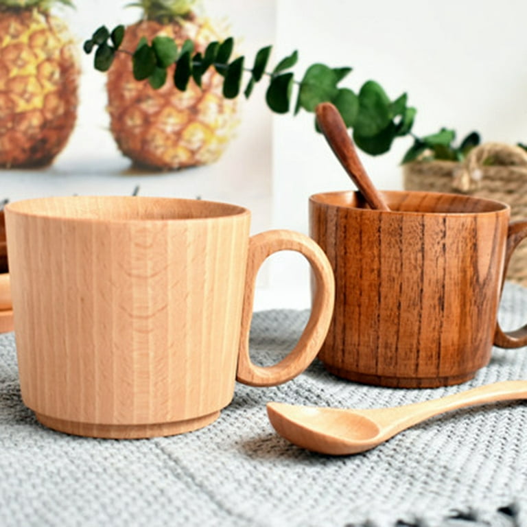 Wood Cup Wooden Mug with Handle Wooden for Drinking Tea Coffee Wine Beer  Hot Drinks Milk(#2)
