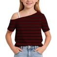 thumbnail image 4 of HAiming Girls Tops off the Shoulder Short Sleeve Striped Color Block T Shirts Loose Casual Fashion Tee Summer Vacation Workout Blouses, 4 of 9