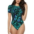 thumbnail image 2 of Uemuo Blue Floral with Butterflies Pattern Women's One Piece Short Sleeve Swimsuit Rash Guard Surfing Modest Quick-drying Swimsuit Beach Essentials-XX-Large, 2 of 9