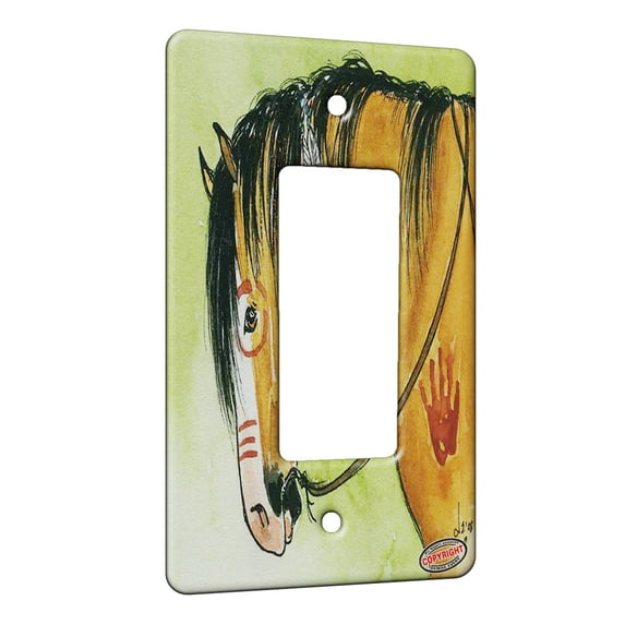 KuzmarK™ 1 Gang Rocker Wall Plate - Buckskin Indian War Pony Horse Art by Denise Every
