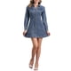 thumbnail image 1 of Vestido de mezclilla para mujer, con botones, cuello tipo polo, escote en V, manga larga, corte A, vestido de algodón de mezclilla XL, azul retro, 1 of 6