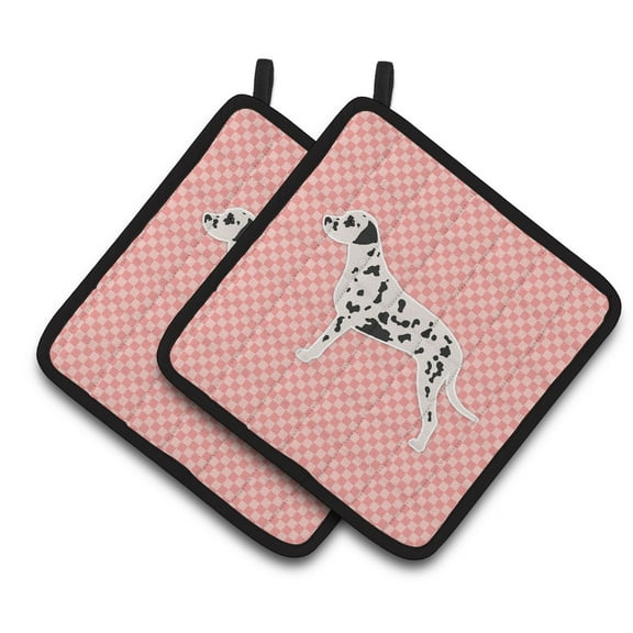 Carolines Treasures BB3583PTHD Dalmatian Checkerboard Pink Pair of Pot Holders , 7.5HX7.5W, multicolor