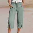thumbnail image 2 of Hurxie Womens Capris Pants High Waist Drawstring Comfy Casual Pants Lightweight Trousers Buttons with Pockets Mint Green,XL, 2 of 6