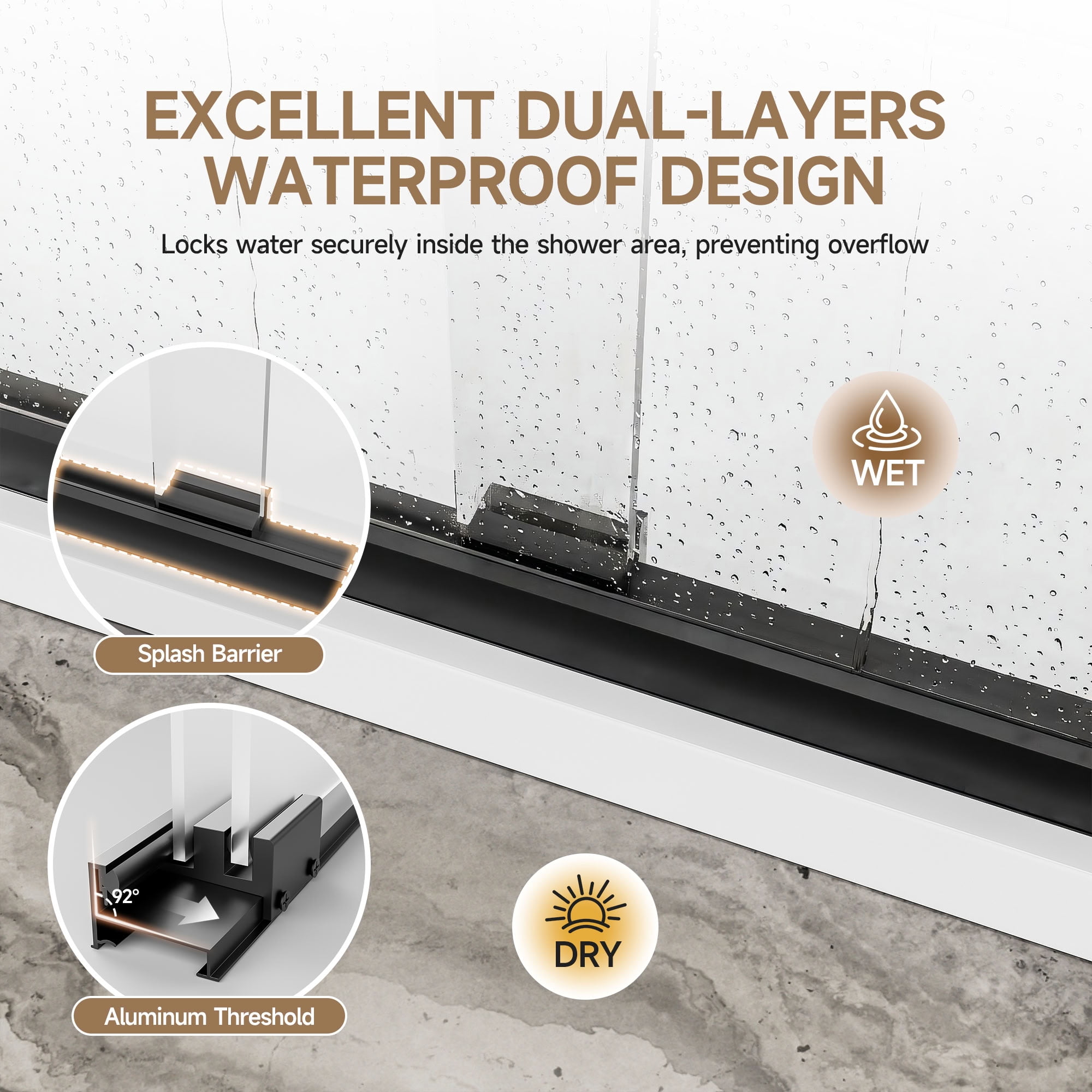 MAYEERTY Double Sliding Shower Door, Matte Black Aluminum Frame, 1/4" Tempered Glass with Nano Self-Cleaning Coating, Waterproof & Reversible Installation