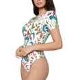 thumbnail image 2 of Daiia Fairy Flower print Women's Crew Neck Short Sleeve Bodysuit Fashion Tops Fit Casual Basic Extender Bodysuit-X-Large, 2 of 9