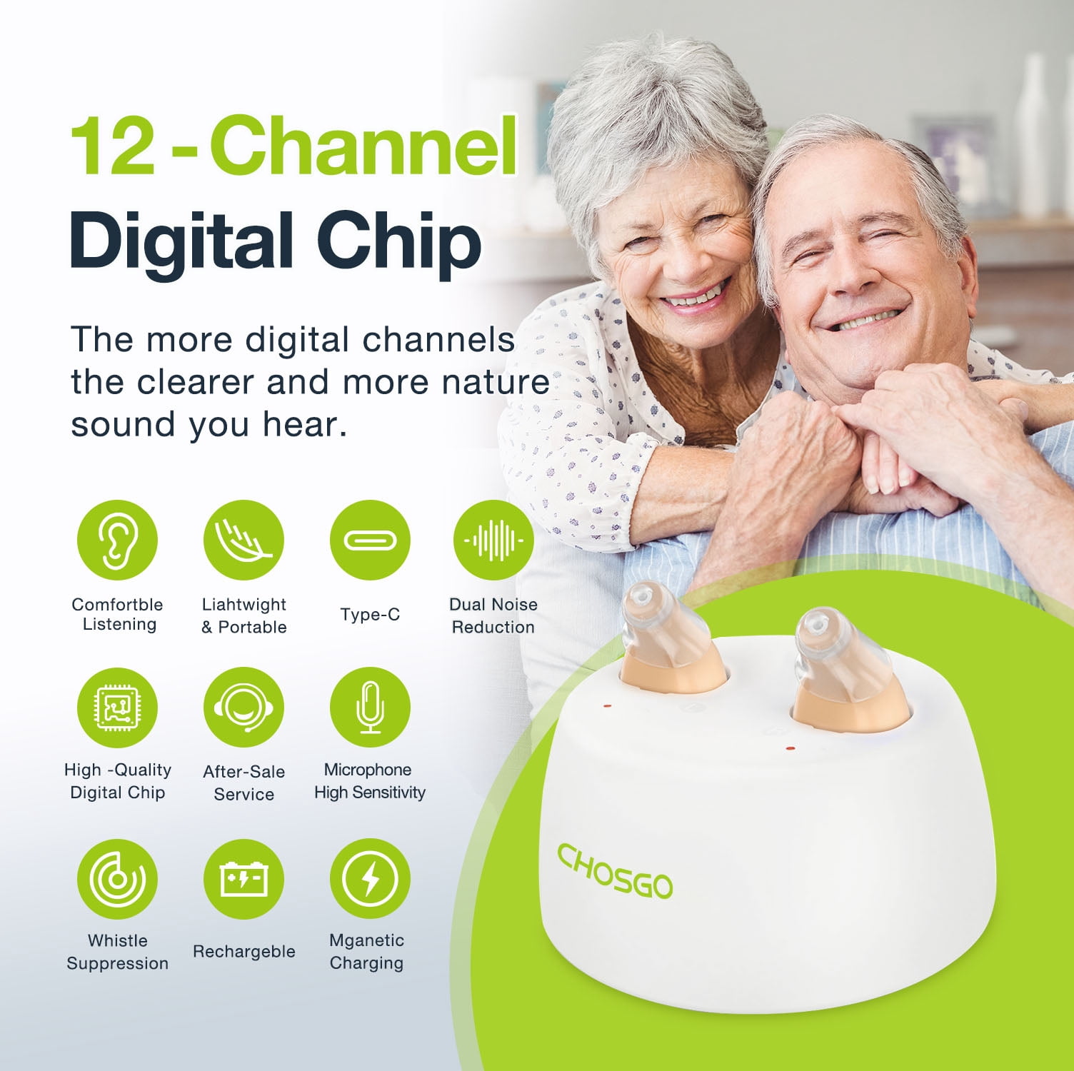 Rechargeable Mini Hearing Aids for Seniors with Noise Cancelling,Beige ,Chosgo K19