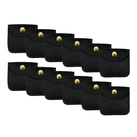 Uxcell Velvet Jewelry Pouches, (2.56 x 2.56 Inch, 12 Pcs) (Black), Jewelry Storage Bags Present Pouch with Snap Button for - Bracelet/Necklace/Rings/Earrings/Watch