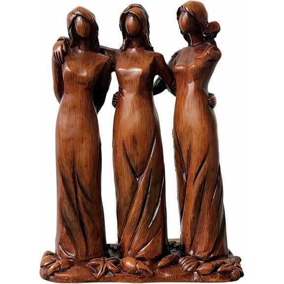 Sisters by My Side,Celebrates Friendships Three Sisters Sculpture, Wooden Figurine, Brown Wood Carved Statue, 13.5 x 9.5 cm Home Decor (A)