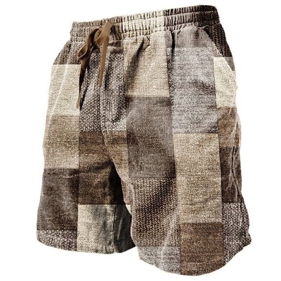 WTXUE Summer Pocket Drawstring Elastic Waist Graphic Color Block Geometric Pattern Breathable Soft Short Streetwear Loose Shorts for Men M