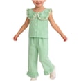 thumbnail image 2 of Amidoa Girls Summer 2 Piece Outfits Cute Cute Tank Top and Elastic Waist Pants Kids Clothing Set Green Size Green Size 12-18 Months, 2 of 5