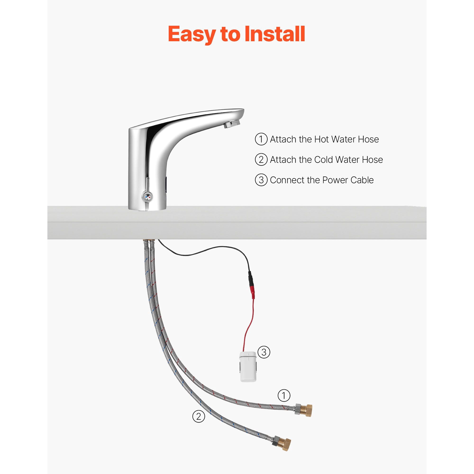 Touchless Bathroom Sink Faucet Infrared Sensor Automatic Hot/Cold Water Adjustable Brass for Home Office Hotel