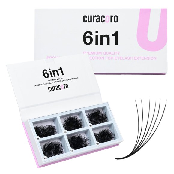 Curacoro Promade Mix 1500 Fans | Handmade Volume Eyelashes | Multi Selections From 5D To 12D | C CC D Curl | Thickness 0.03~0.1 mm | 9-18mm Length | Long L