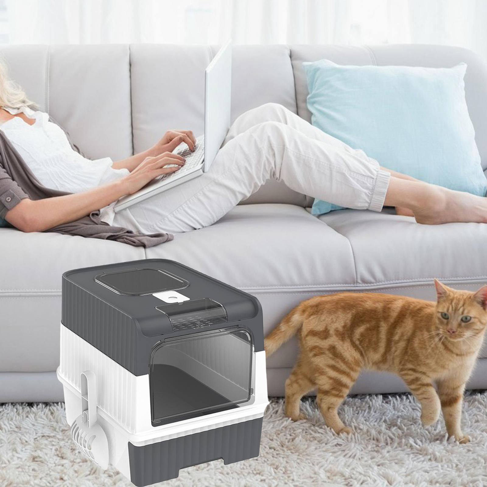 Bvdfgk Enclosed Litter Box, Foldable Large Litter Box, with Front Door Pull-out Drawer, Grey