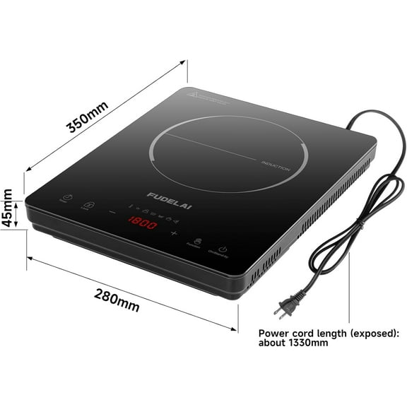 Portable Induction Cooktop 1800W Countertop Burner with 20 Temp/Power Settings, Child Lock & Turbo Cooling - 6.9" Sensor Coil, Hot Pot Mode, RV/Camping Safe Cooker for Dorm RV Kitchen (Black)
