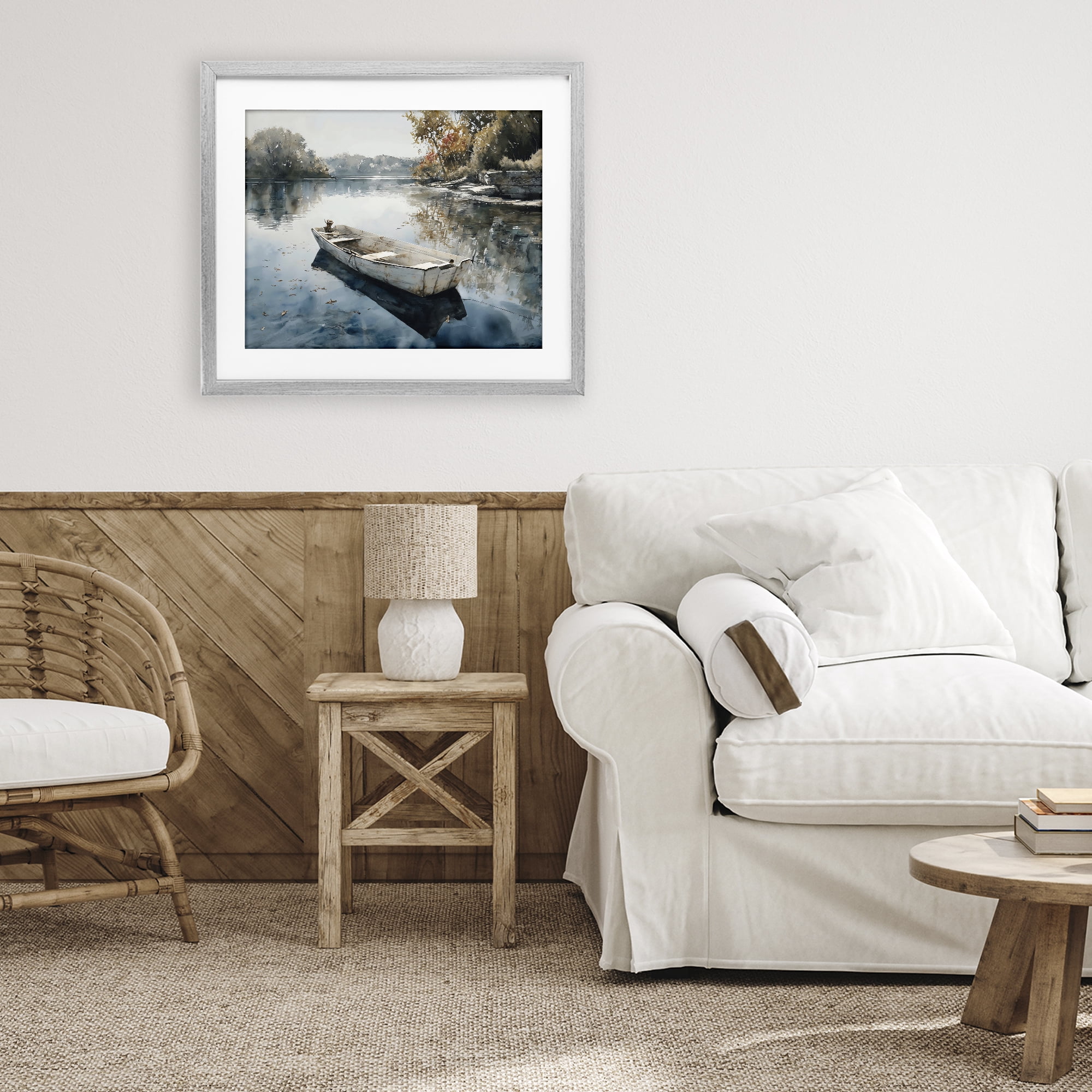 Stupell Industries Boat Ride Through Autumn Reflections Gray Framed Print Under Glass, design by Franklyn Gregory
