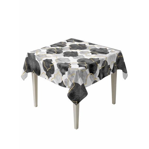Black Geometric Moroccan Suqare Tablecloth - 60 x 60 Inch, Abstract Art Grey Ombre Modern Waterproof & StainResistant Tablecloth, Washable Oil-proof Table Cover for Dining/Party/Wedding/Buffet