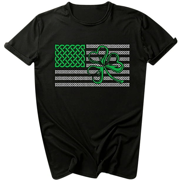 Moda mujer Casual cuello redondo St. Patrick's Day impreso camiseta suelta manga corta Tops blusa Pompotops hkajfhjk458793