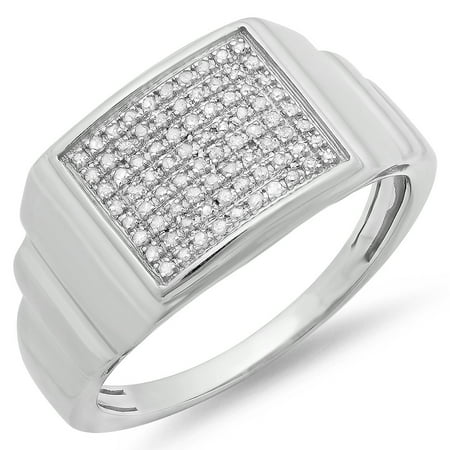 0.26 Carat (ctw) Sterling Silver Round Diamond Men's Hip Hop Micro Pave Anniversary Wedding Band 1/4 CT