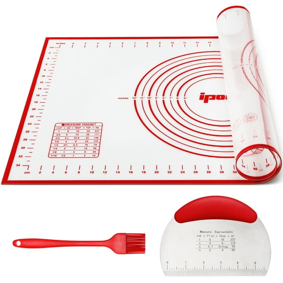 3PCS/Set Baking Accessories, 26x16 Inch Non-Stick Silicone Baking Mat   Dough Pastry Scraper   Silicone Brush for Cookies, Bread, and Pastry with Measurements 14" By 24"