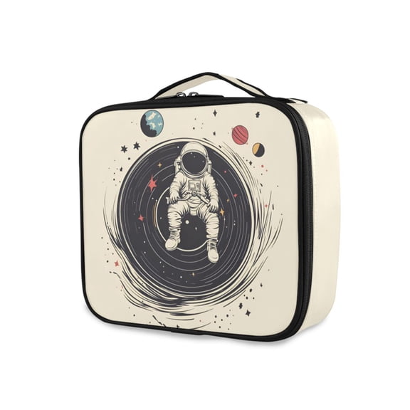 FORMRS Travel Makeup Bag Large Capacity Train Case Cosmetic Organizer with Adjustable Dividers, Beige Astronaut Space