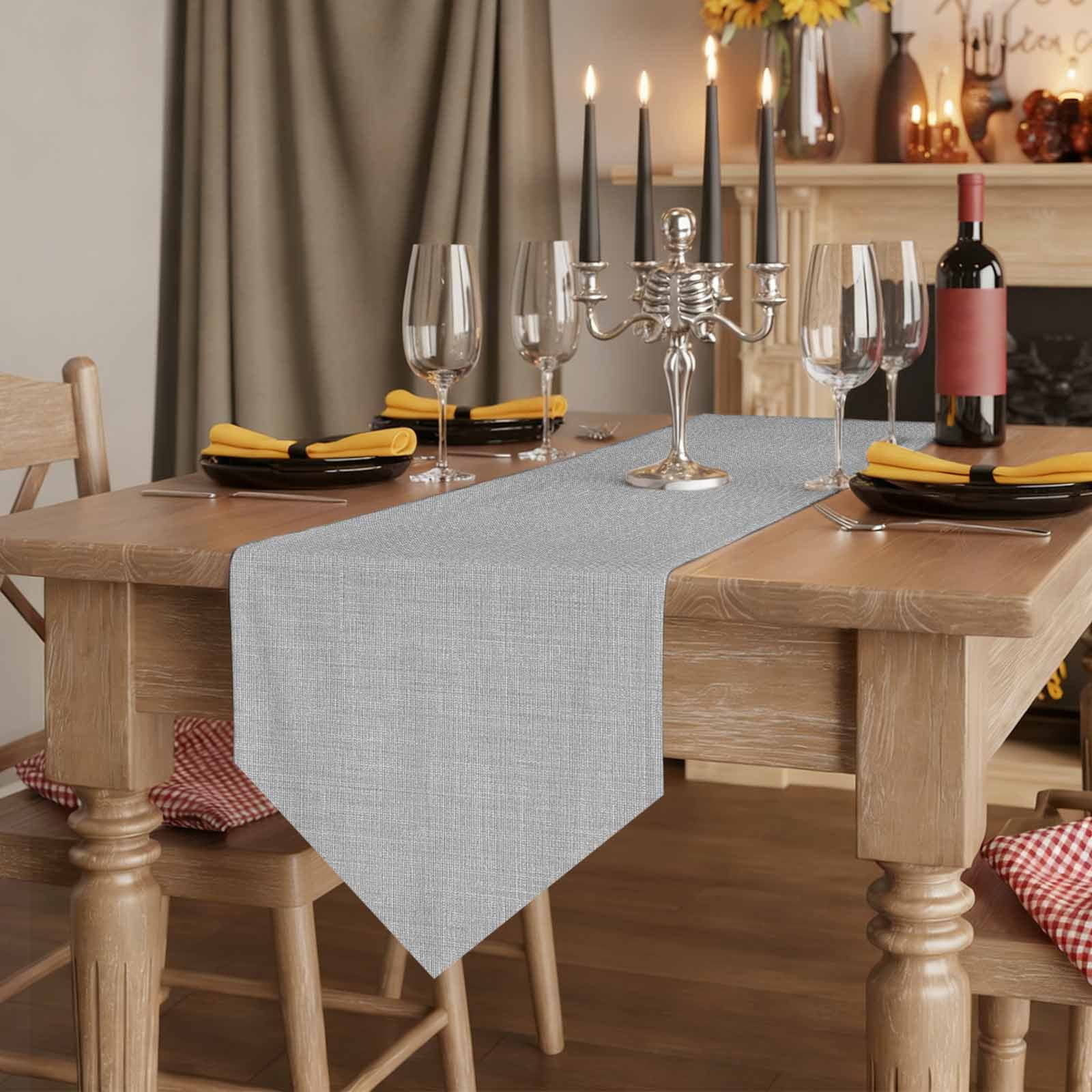 Grey Burlap Texture Table Runner Linen Burlap Table Runner 36 Inches Small Farmhouse Vintage Gray Dresser Scarves for Kitchen Island Coffee Dining Room Party Wedding Holiday Decoration 13"x36"