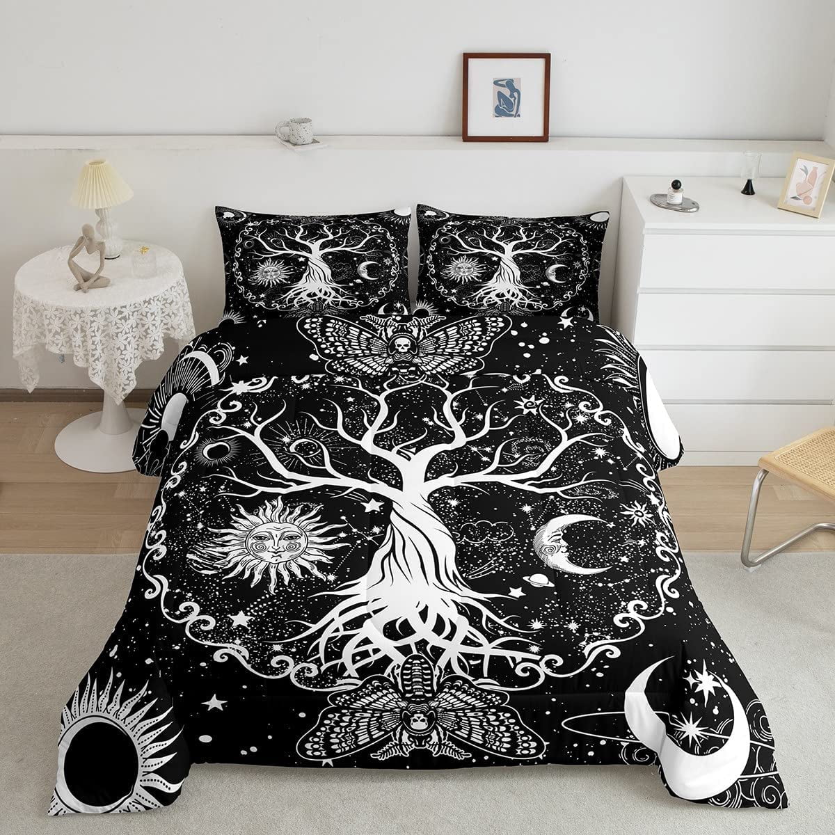 Tree of Life Queen Comforter Set Hippie Gothic Moth Bedding ...