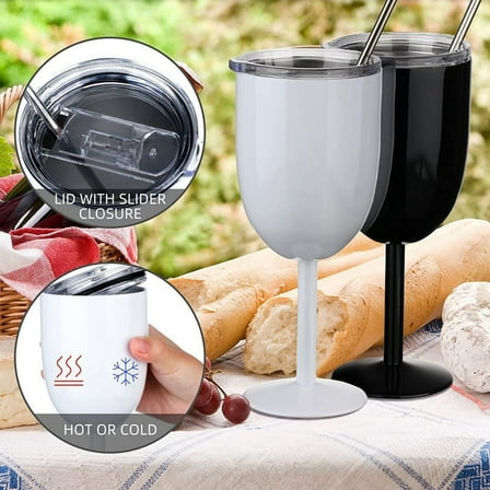 Stemmed Stainless Steel Wine Glasses with Lid Double Wall Insulated Wine Tumbler Unbre y2383