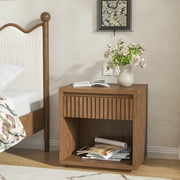 Mid Century Modern Nightstand, Fluted Bed Side Table End Table with Drawer Storage, Living Room, Bedroom(Walnut)