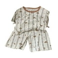 thumbnail image 3 of HVOBTTY Toddler Kid's Summer Casual Fashion Comfy Print Crew Neck Sleeveless Tank Top and Shorts Sleepwear 2 Piece Outfit Suits Brown,1-2 Years, 3 of 4