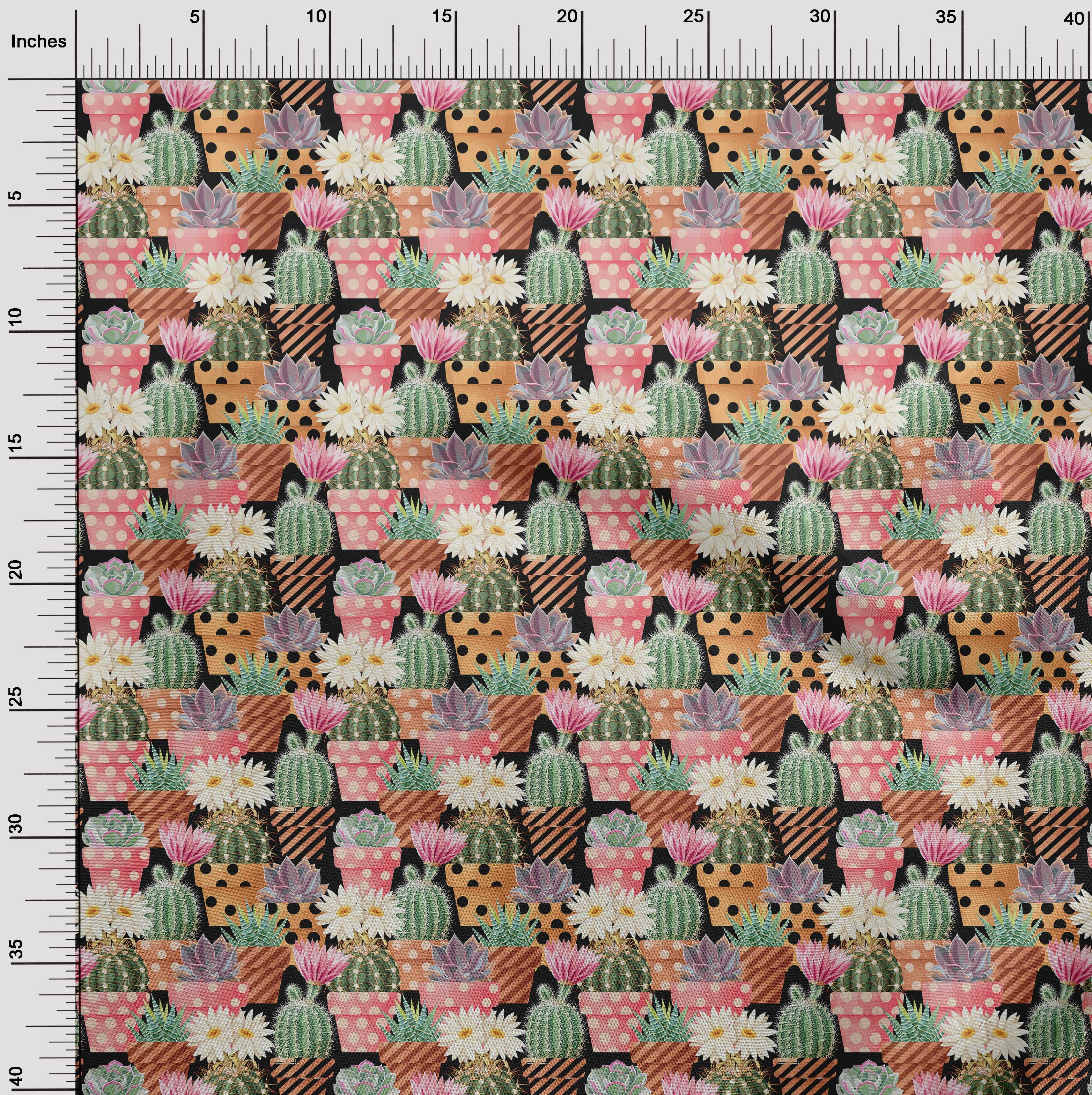 oneOone Cotton Flex Black Fabric Plants Cactus With Flowers Quilting Supplies Print Sewing Fabric By The Yard 40 Inch Wide