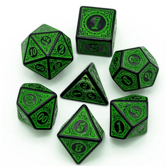 Antique Green 7 Dice Set - Polyhedral 5E DND Dungeons Dragons Pathfinder RPG d20