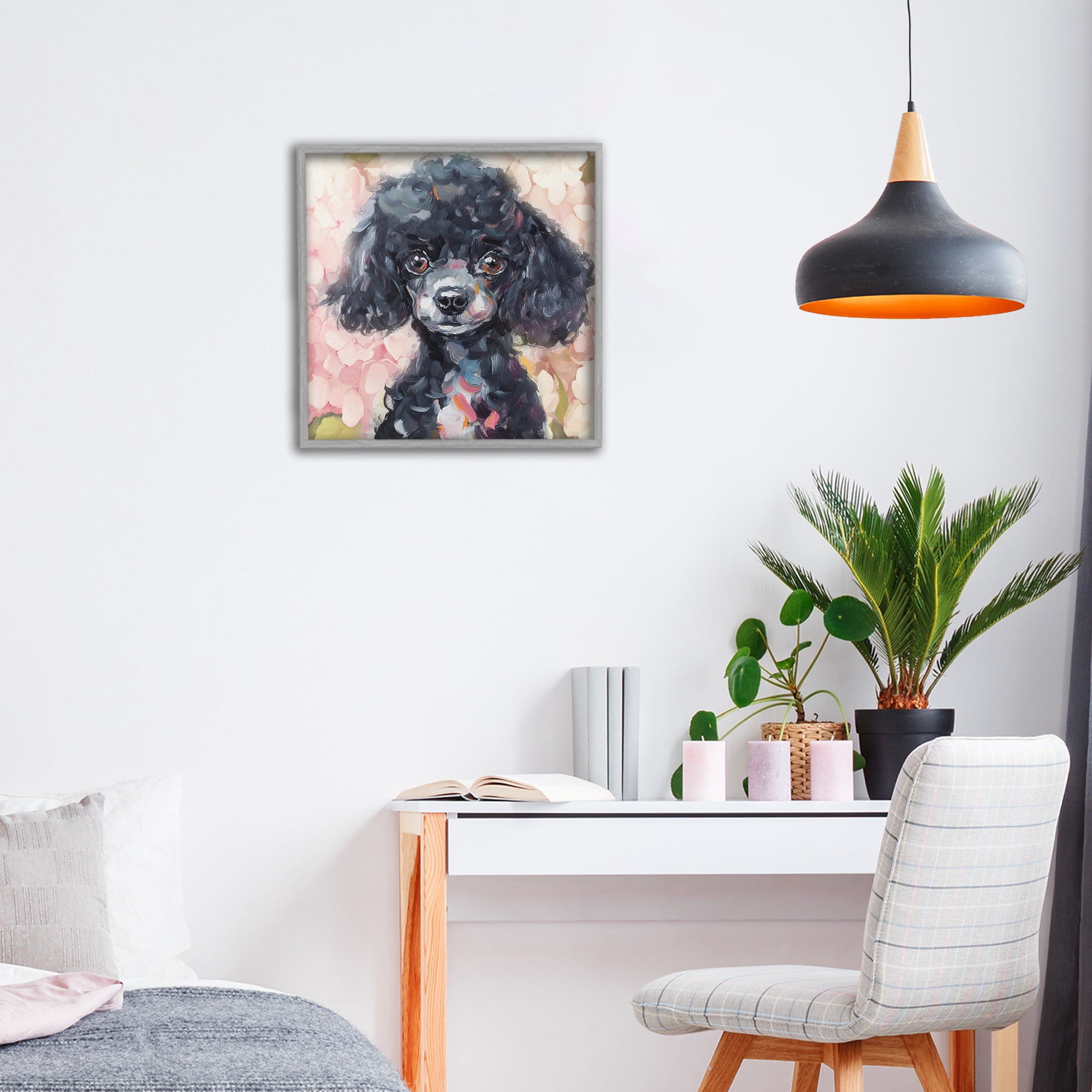 Stupell Industries Little Black Poodle Gray Framed Giclee Art, design by Tina LeCour