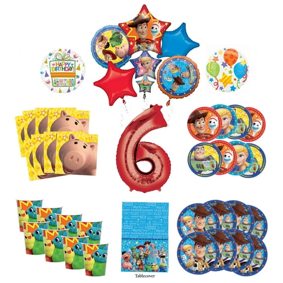 Toy Story 6th Birthday Party Supplies 8 Guest Decoration Kit with Woody, Buzz Lightyear and Friends Balloon Bouquet