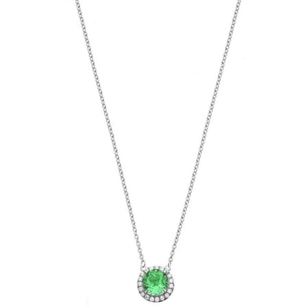 5th & Main Platinum-Plated Sterling Silver Round-Cut Green Obsidian Pave CZ Pendant Necklace
