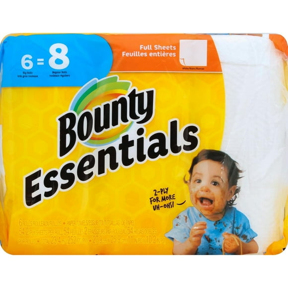 Bounty Essentials Paper Towels, White, 6 Count Rolls Offer (6=8)