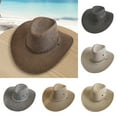 thumbnail image 2 of Mens Straw Western Cowboy Hat Panama Hat Fedora Outdoor Wide Brim Hat with Strap, 2 of 8